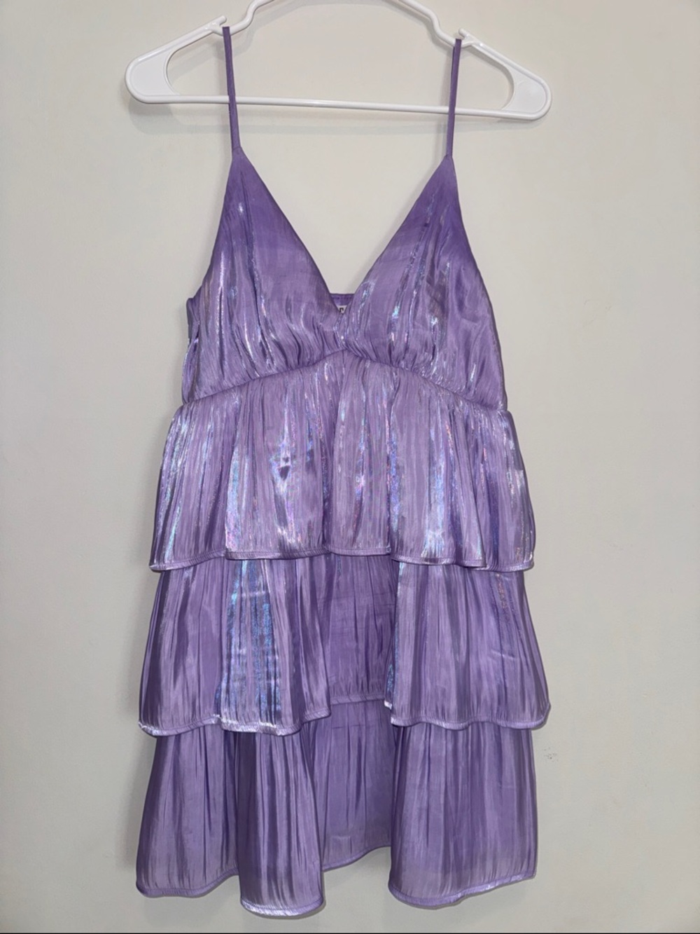 TCEC Say Something Size S Lilac Iridescent Tiered Spaghetti Strap Dress